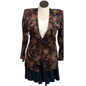 Vintage Dawn Joy Fashions Floral Blazer Skirt Set Size 13 14 Made in USA